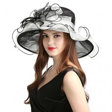 Mujers Organza Church Wide Brim Fancy Tea Xmas Party Wedding Hats Black White 761560718667 eb-95321094